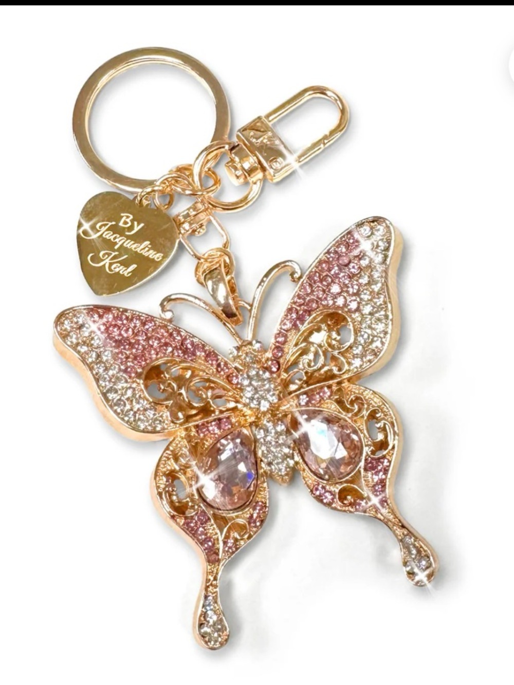 Jacqueline Kent Gold & Pink Crystal Butterfly Keychain or Bag Charm
